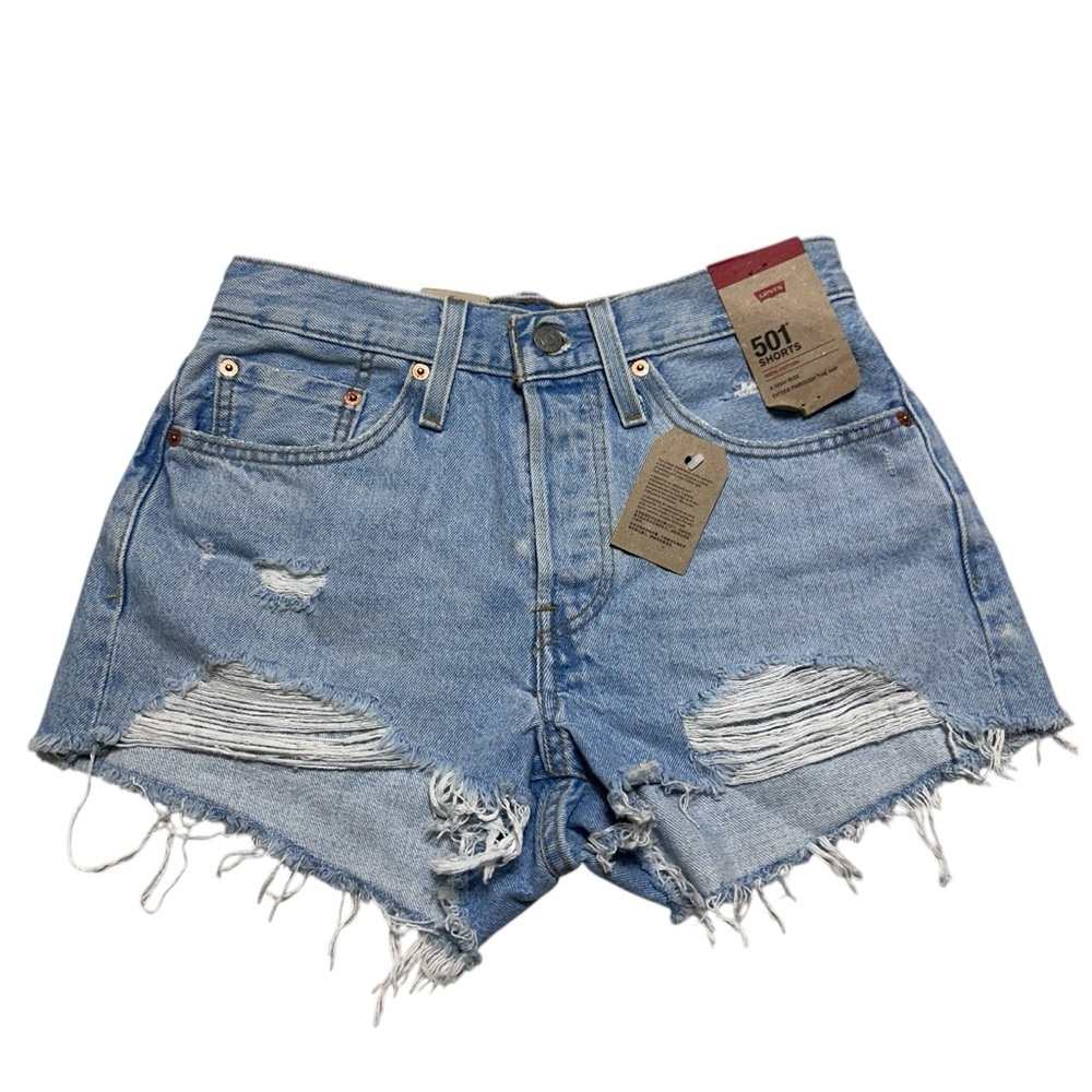 Levi’s 501 Women’s Cut Off Blue Shorts Mid Rise Button Fly Distressed 26 -AS IS-